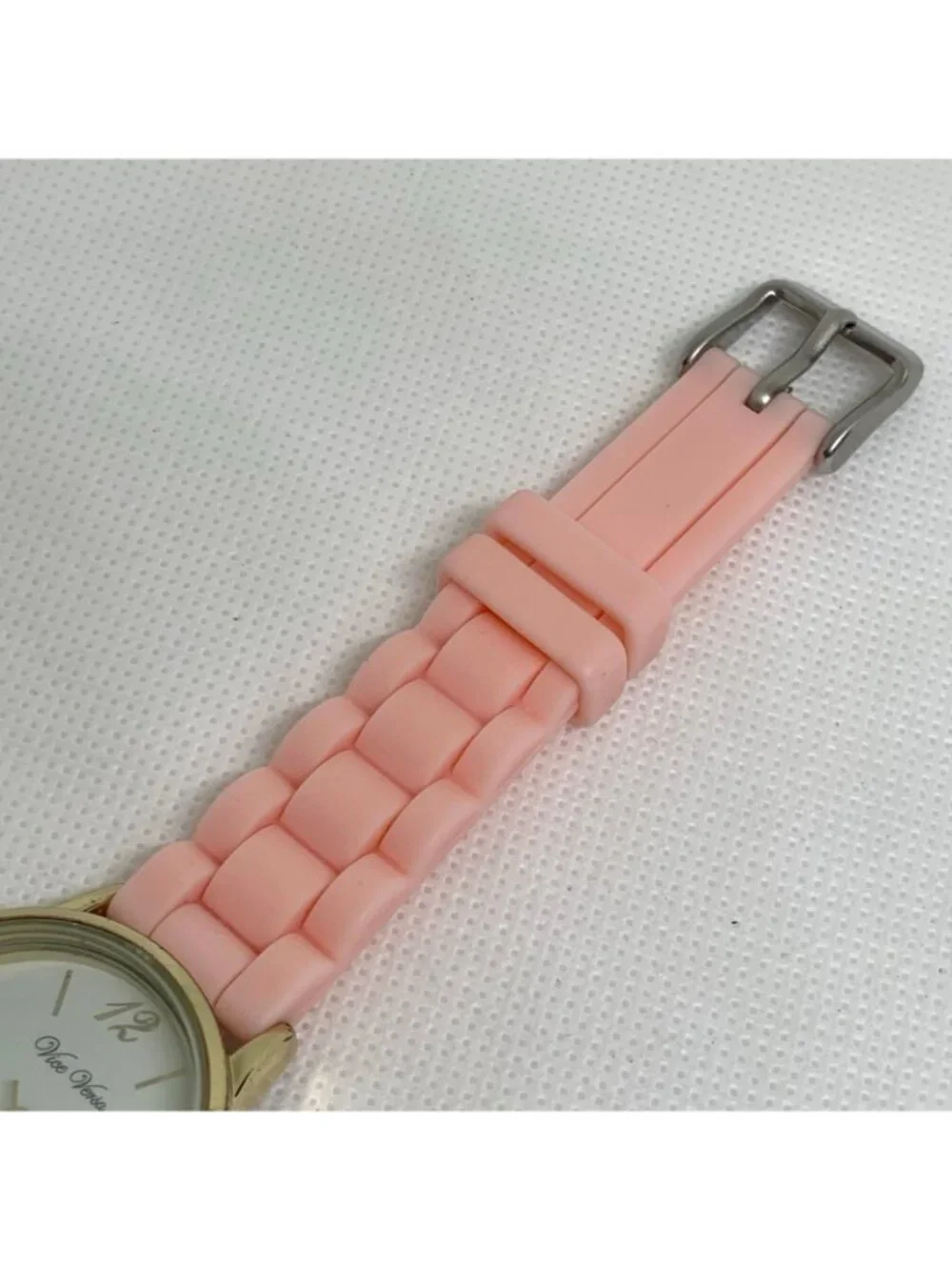 Vice Versa women Floating blue Stones Watch gold toned 30mm quartz pink running